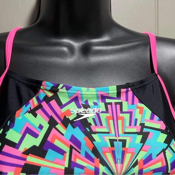 Speedo One Piece Swimsuit Girls 16 Multicolor and Black NWT - Picture 3 of 5
